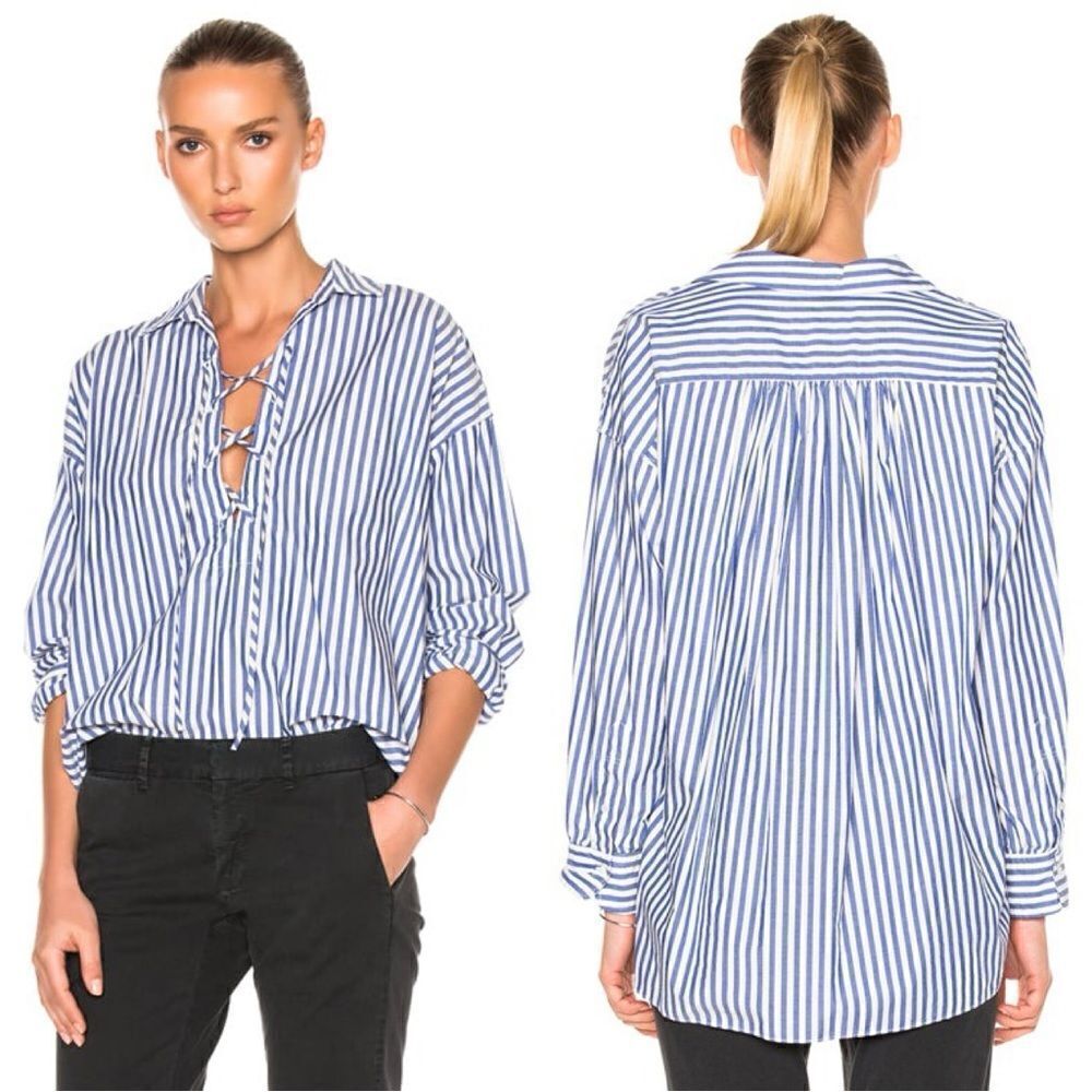 Nili Lotan Shiloh Lace Up Striped Top